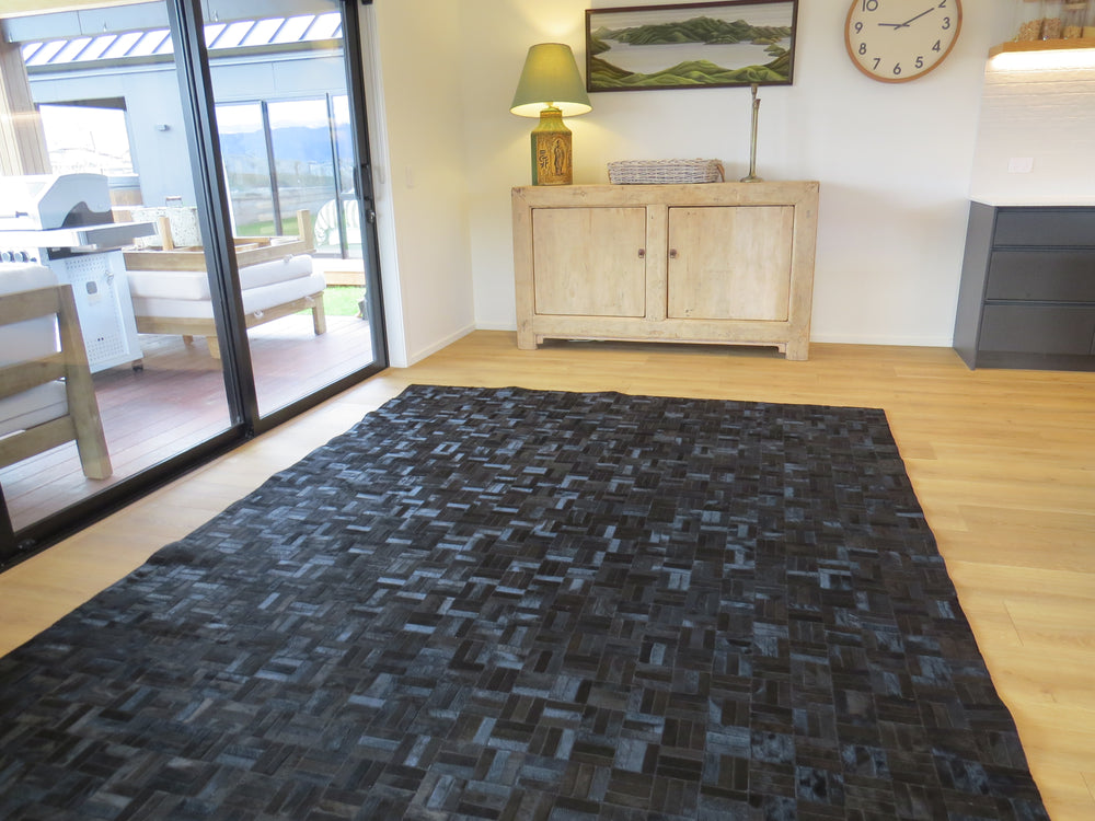 EXTRA LARGE SIZE Parquet Patchwork Rectangle Rug - Glossy Black - ONE IN STOCK