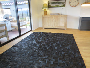 EXTRA LARGE SIZE Parquet Patchwork Rectangle Rug - Glossy Black - ONE IN STOCK
