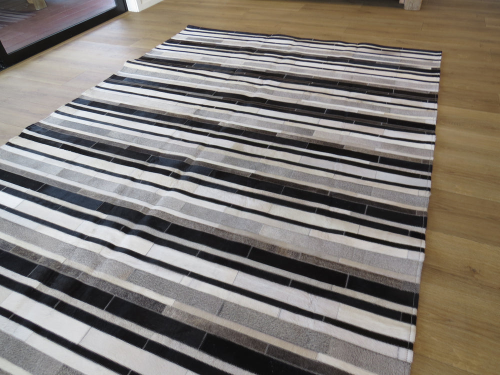 LARGE SIZE Stripe Patchwork Rectangle Rug - Black Grey Taupe Stripe THREE IN STOCK