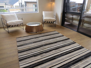 LARGE SIZE Stripe Patchwork Rectangle Rug - Black Grey Taupe Stripe THREE IN STOCK