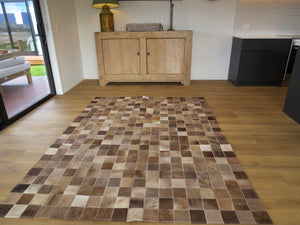 LARGE SIZE Patchwork Rectangle Rug - Taupe Burnt Caramel - TWO IN STOCK