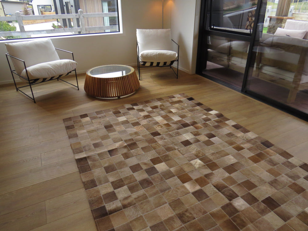 LARGE SIZE Patchwork Rectangle Rug - Taupe Burnt Caramel - TWO IN STOCK