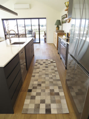 2.5m RUNNER SIZE Patchwork Runner Rug - Grey with pops of ebony ONE IN STOCK
