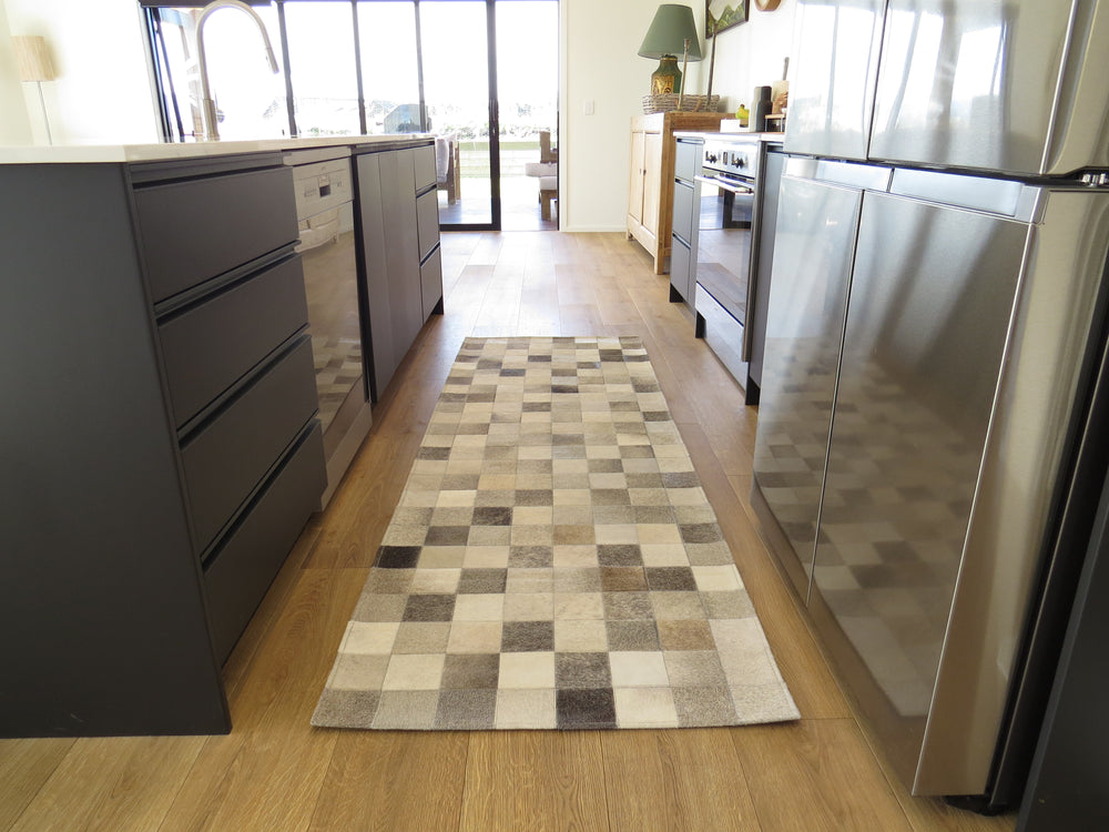 2.5m RUNNER SIZE Patchwork Runner Rug - Grey with pops of ebony ONE IN STOCK
