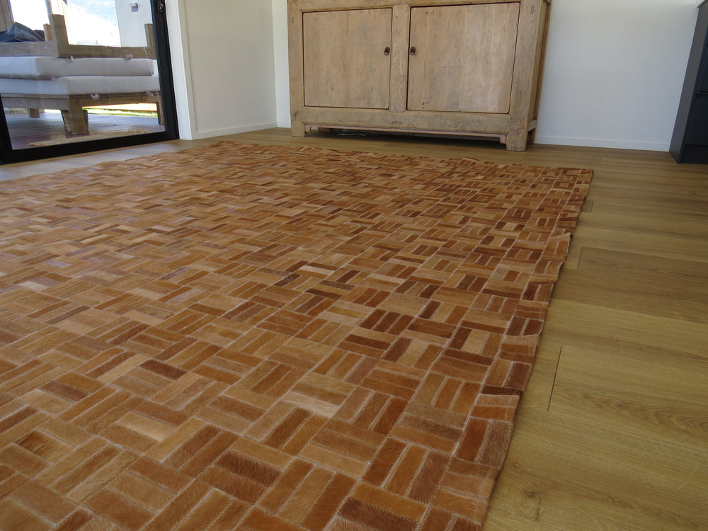EXTRA LARGE SIZE Parquet Patchwork Rectangle Rug - Caramel - ONE IN STOCK