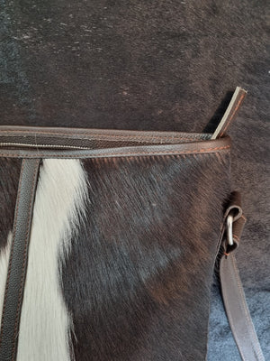 Cowhide Cross Body Handbag Brown + White bold