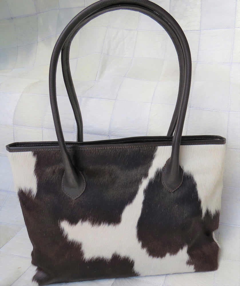 Coastal Cowhides Tote Bag - brown and white bold markings
