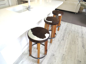 
            
                Load image into Gallery viewer, Cowhide Round Top Kitchen Stool - Brown + White
            
        