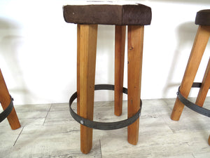 
            
                Load image into Gallery viewer, Cowhide Round Top Kitchen Stool - Brown + White
            
        