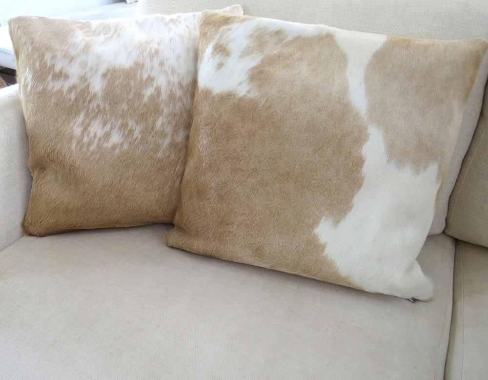 Double side Cowhide Cushion 50cm x 50cm - Caramel Swirl