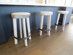 Cowhide Round Top Kitchen Stool - Grey Limited Edition