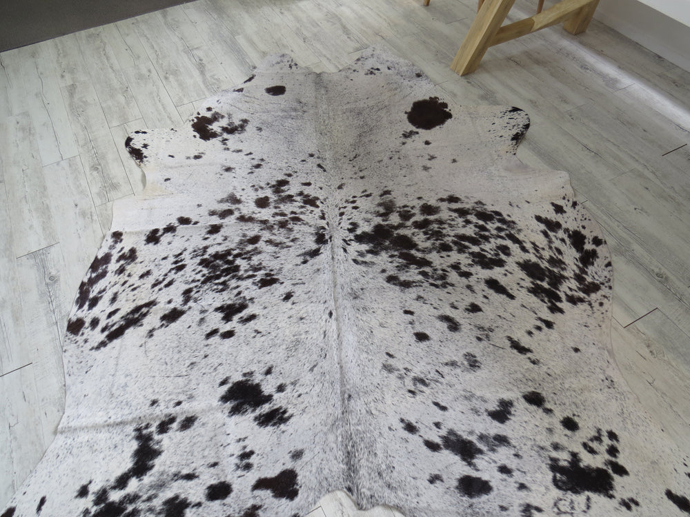 Large Cowhide - Black + White speckled hints of dark brown