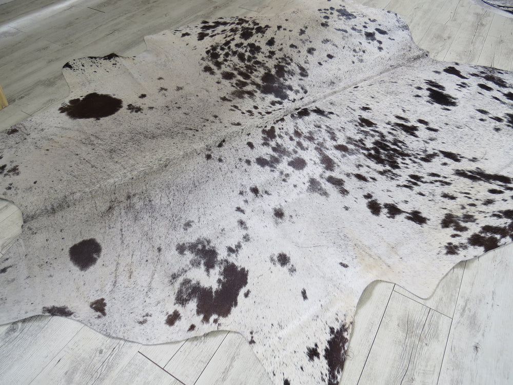 Large Cowhide - Black + White speckled hints of dark brown