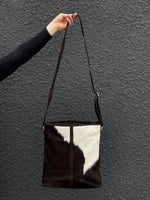 Cowhide Cross Body Handbag Brown + White bold