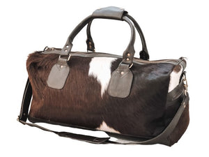 Cowhide Overnight Bag - Dark Brown/White Bold