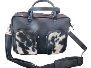 Laptop Bag - black and white cowhide