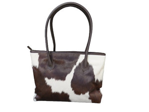 Coastal Cowhides Tote Bag - brown and white bold markings