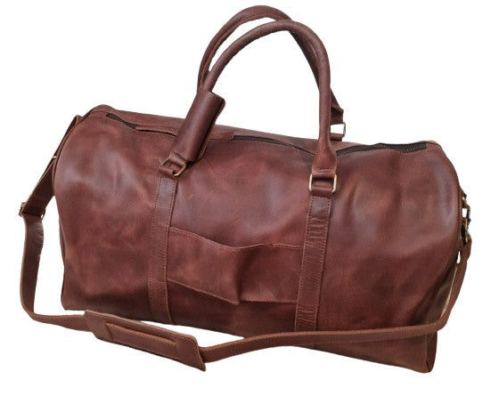 Distressed Brown Leather Weekend Bag -  silver componentry *